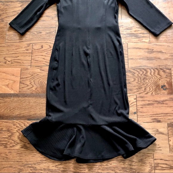 Bow Neck Knee Length Black Dress with Elbow Length Sleeves - Picture 8 of 9